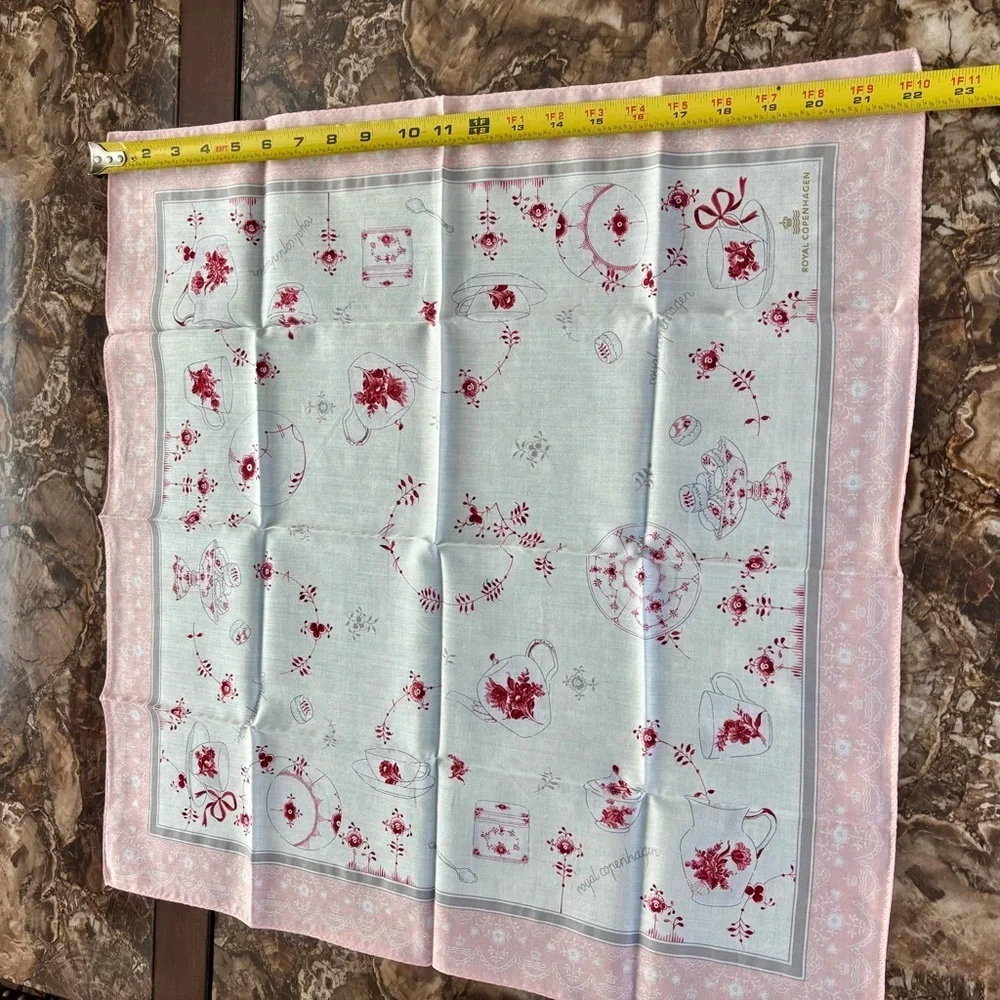 Royal Copenhagen Vtg Pink/White/Red Floral Handkerchief/Bandana/Scarf size 22.5”